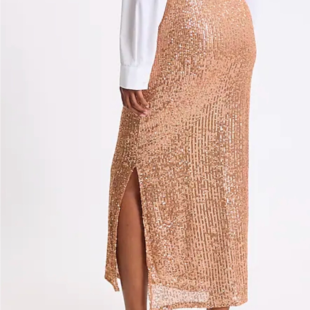 GORGEOUS NWT EXPRESS High Waisted Fitted Sequin Midi Skirt~Size L - Picture 3 of 5